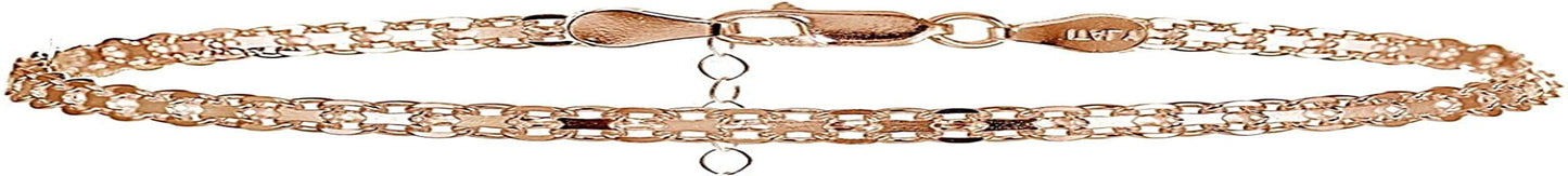 Hoops & Loops 925 Sterling Silver Bismarck Link Design Chain Anklet Ankle Bracelet for Women Teen Girls Men Apparel & Accessories > Jewelry > Anklets Hoops & Loops Rose Gold Flashed Silver  