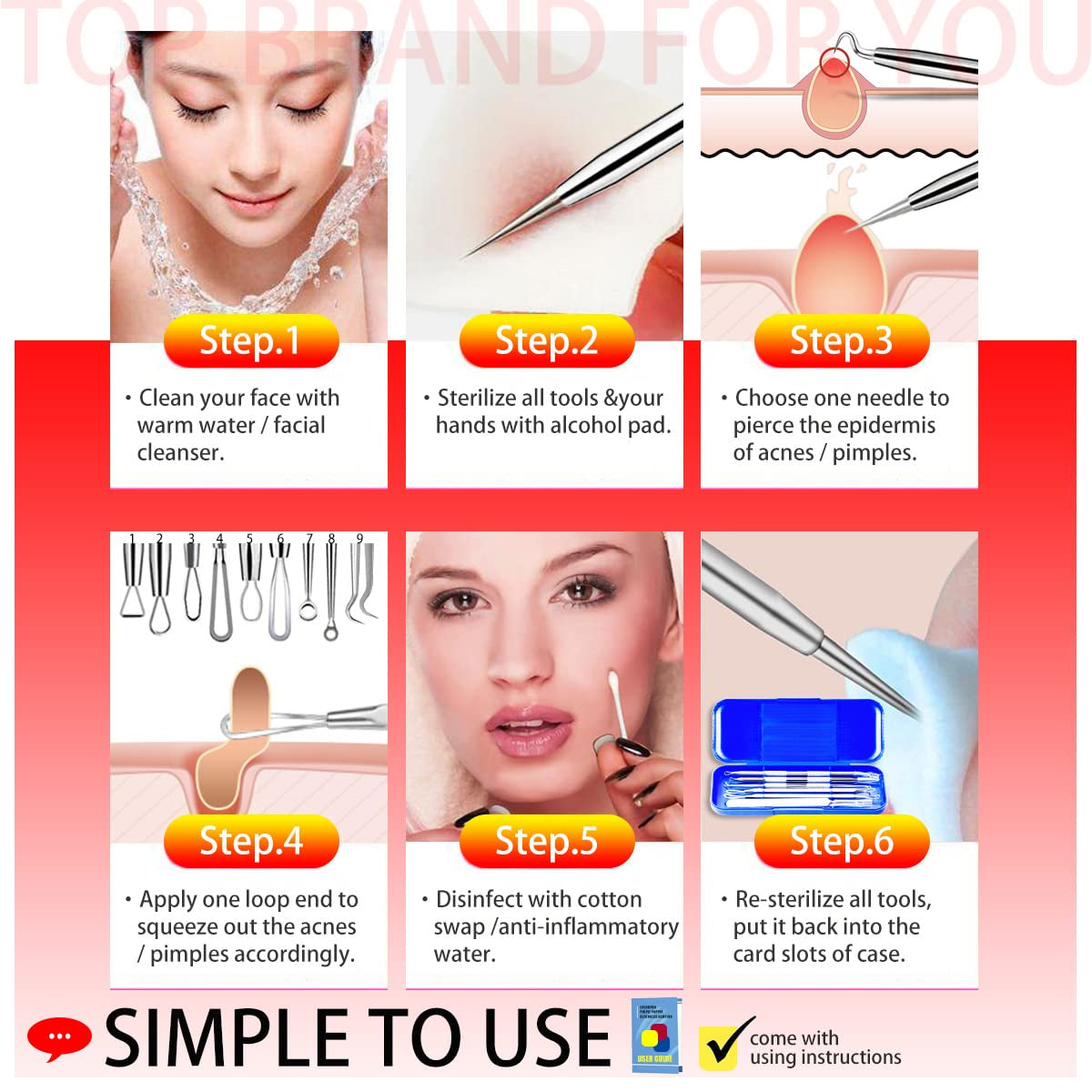 Blackhead Remover Tools, Pimple Popper Tool Kit, 6 Pack Professional Comedones Extractor Acne Removal Kit for Blemishs, Whitehead Popping, Zit Removing for Nose Face - with Organized Case Health & Beauty > Personal Care > Cosmetics > Cosmetic Tools > Skin Care Tools Cbiumpro USA Co.,Ltd   