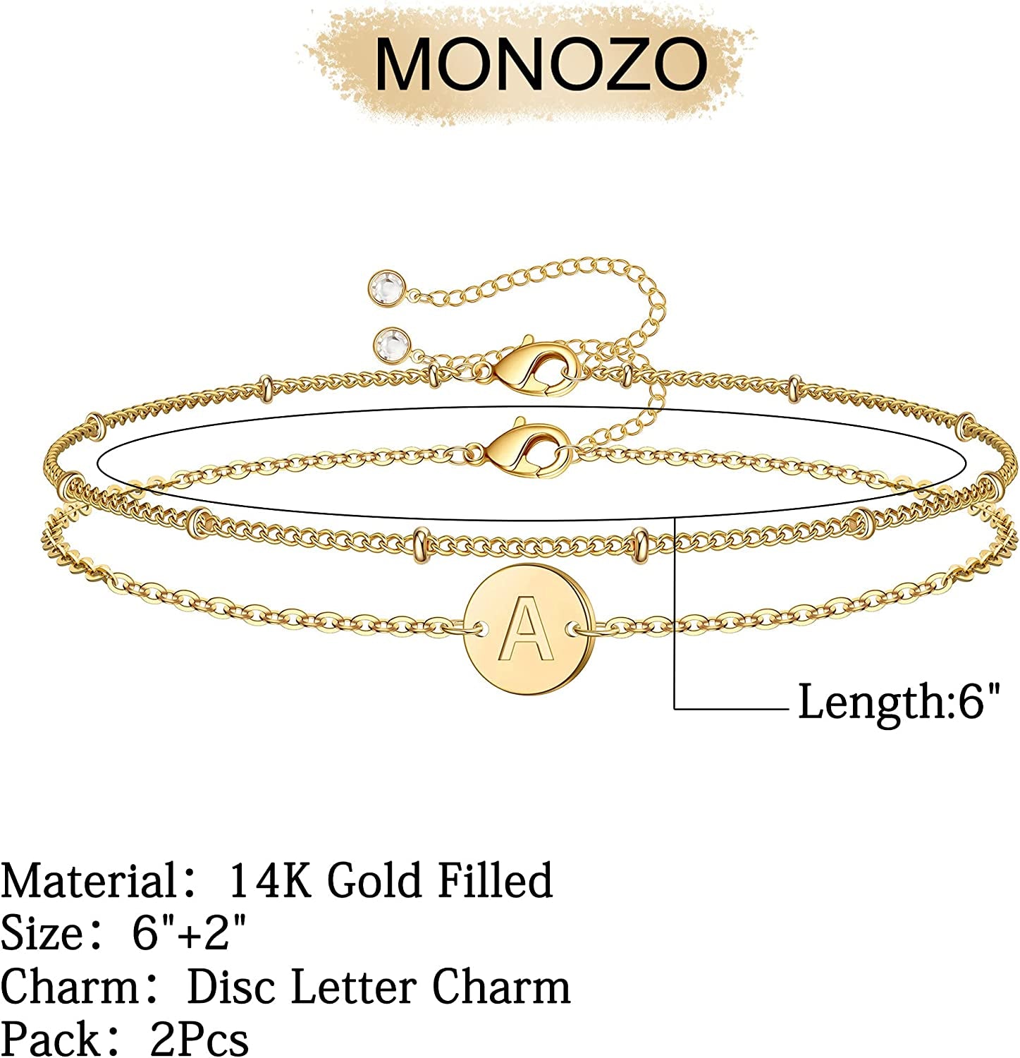 MONOZO Gold Initial Bracelets for Women, Dainty 14K Gold Filled Layered Beaded Letter Initial Bracelet Personalized 26 Alphabet Disc Monogram Charm Bracelet Jewelry Gifts for Girls Apparel & Accessories > Jewelry > Bracelets MONOZO   
