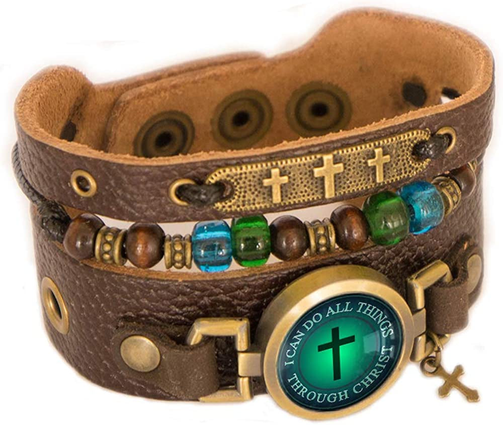 Cross Bracelet - Adjustable Brown Leather Bracelet with Christian Cross, Religious Jewelry (Three Crosses) Apparel & Accessories > Jewelry > Bracelets Lost Tribe Designs   