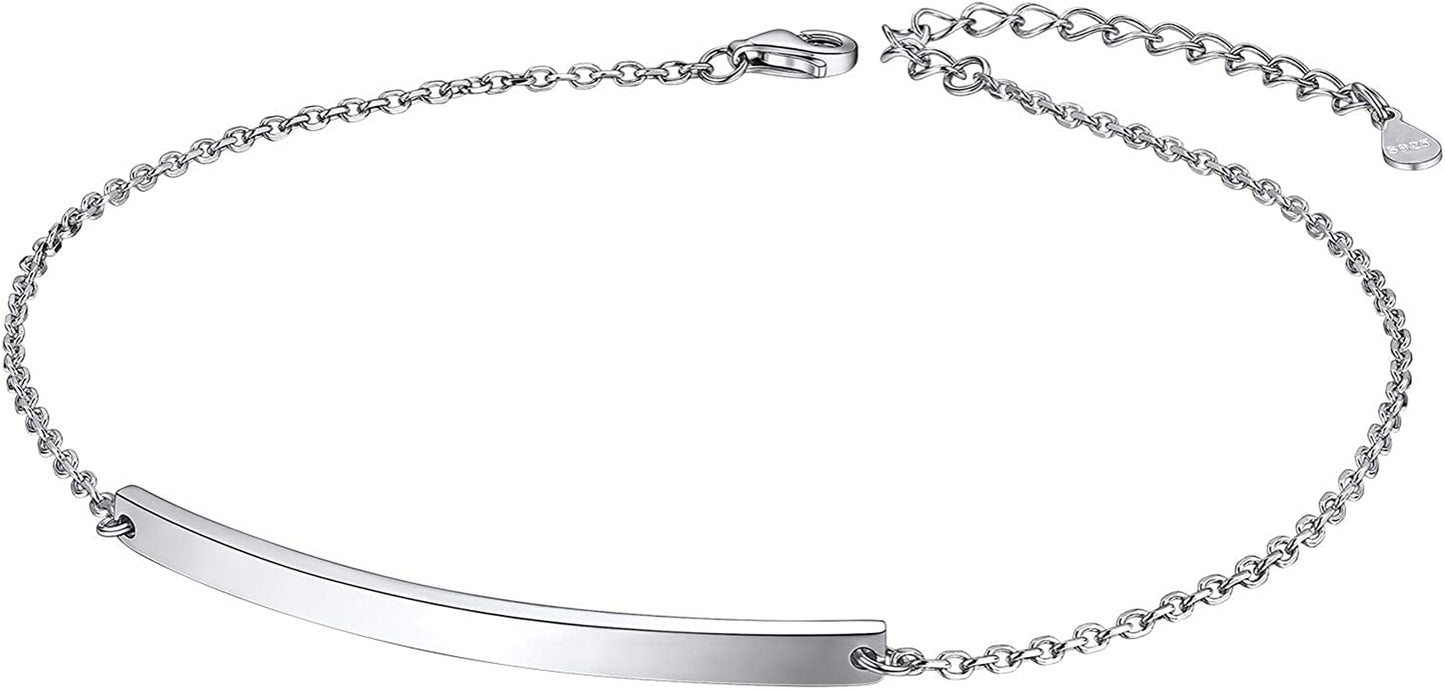 Chainspro Womens S925 Sterling Silver Adjustable Anklet, Heart/Moon/Handcuff Ankle Bracelet,Summer Foot Jewelry, Stainless Steel/Gold Plated(Send Gift Box) Apparel & Accessories > Jewelry > Anklets ChainsPro 7-blank-silver  