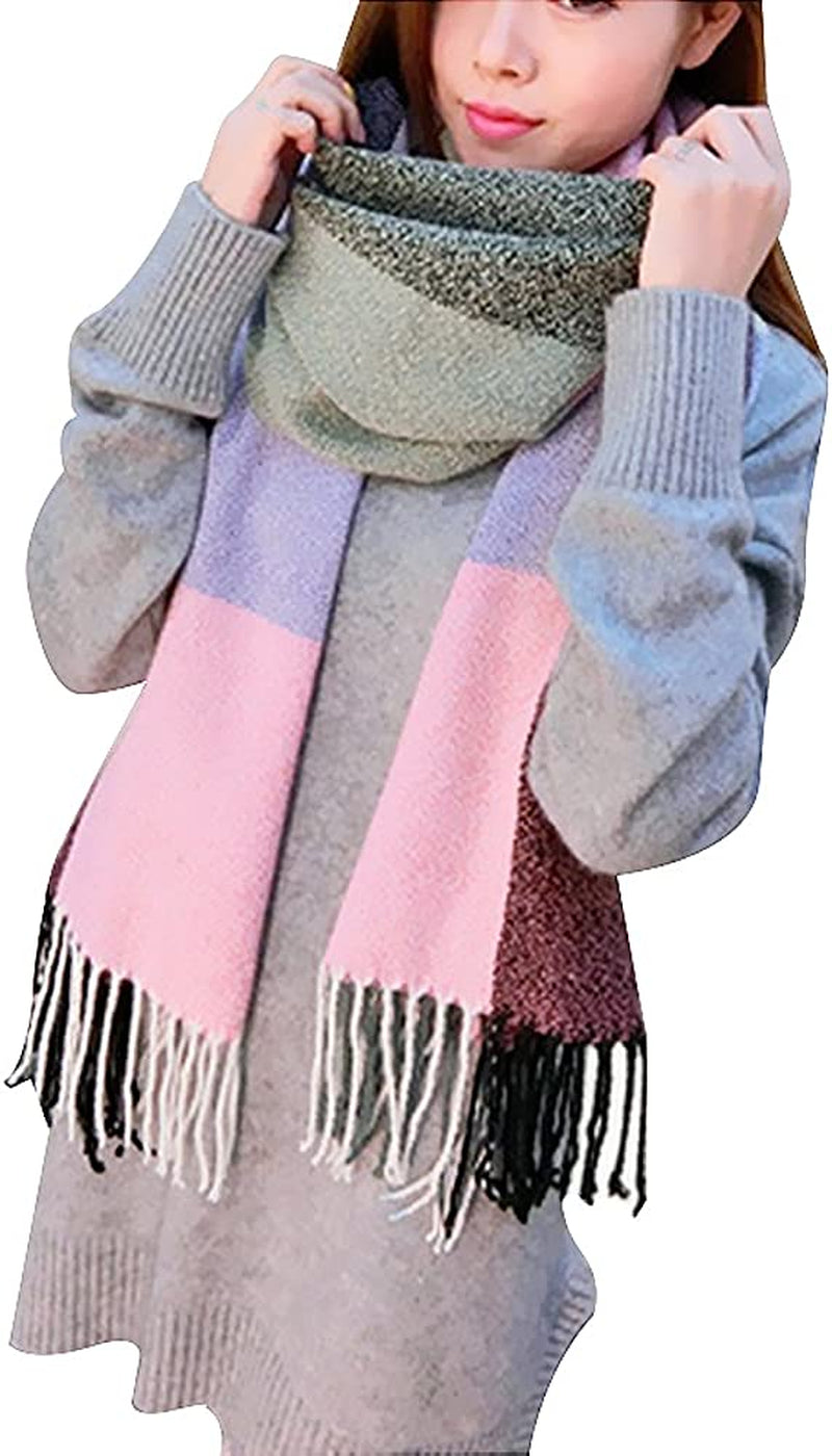 Loritta Womens Scarf Fashion Long Plaid Shawls Wraps Big Grid Winter Warm Lattice Large Scarves Gifts Apparel & Accessories > Clothing Accessories > Scarves & Shawls Loritta G-purple Pink Lattice  