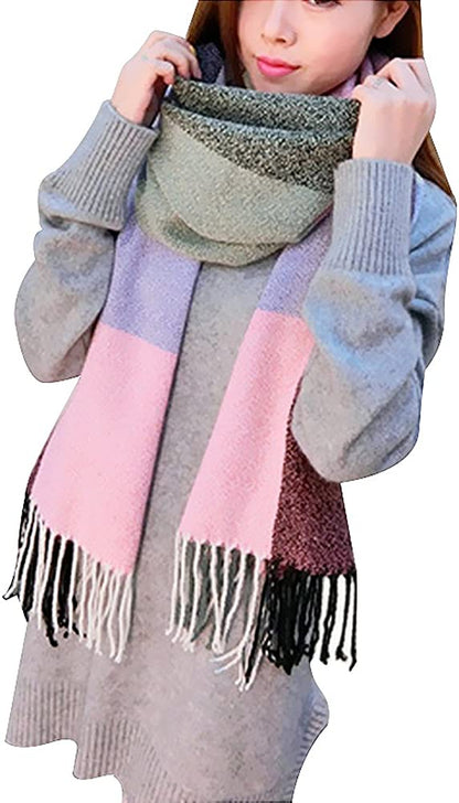 Loritta Womens Scarf Fashion Long Plaid Shawls Wraps Big Grid Winter Warm Lattice Large Scarves Gifts Apparel & Accessories > Clothing Accessories > Scarves & Shawls Loritta G-purple Pink Lattice  