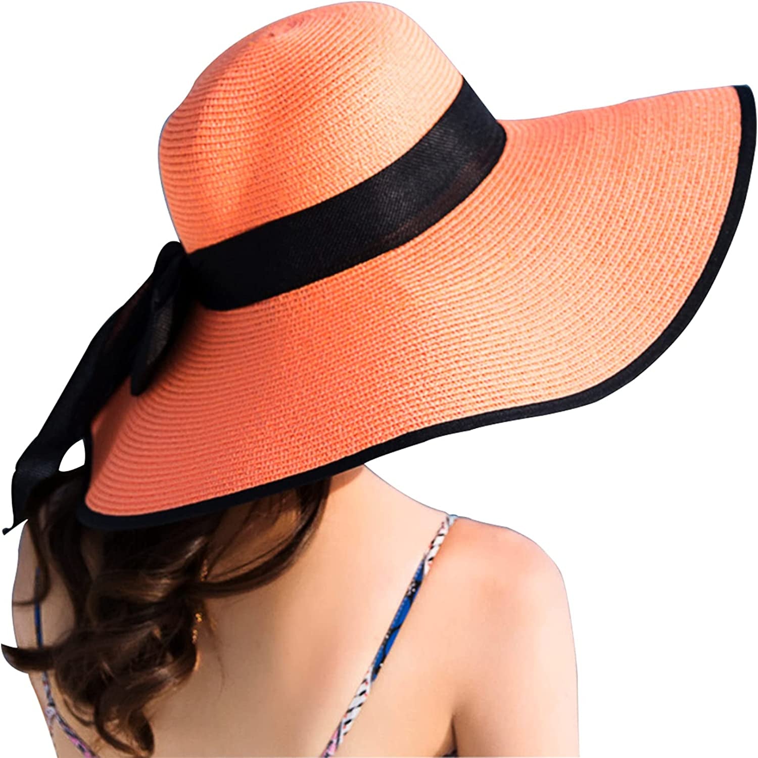 Women'S Folable Floppy Hat,Wide Brim Sun Protection Straw Hat, Summer UV Protection Beach Cap Apparel & Accessories > Clothing Accessories > Hats FSIGOM C1-e-orange  