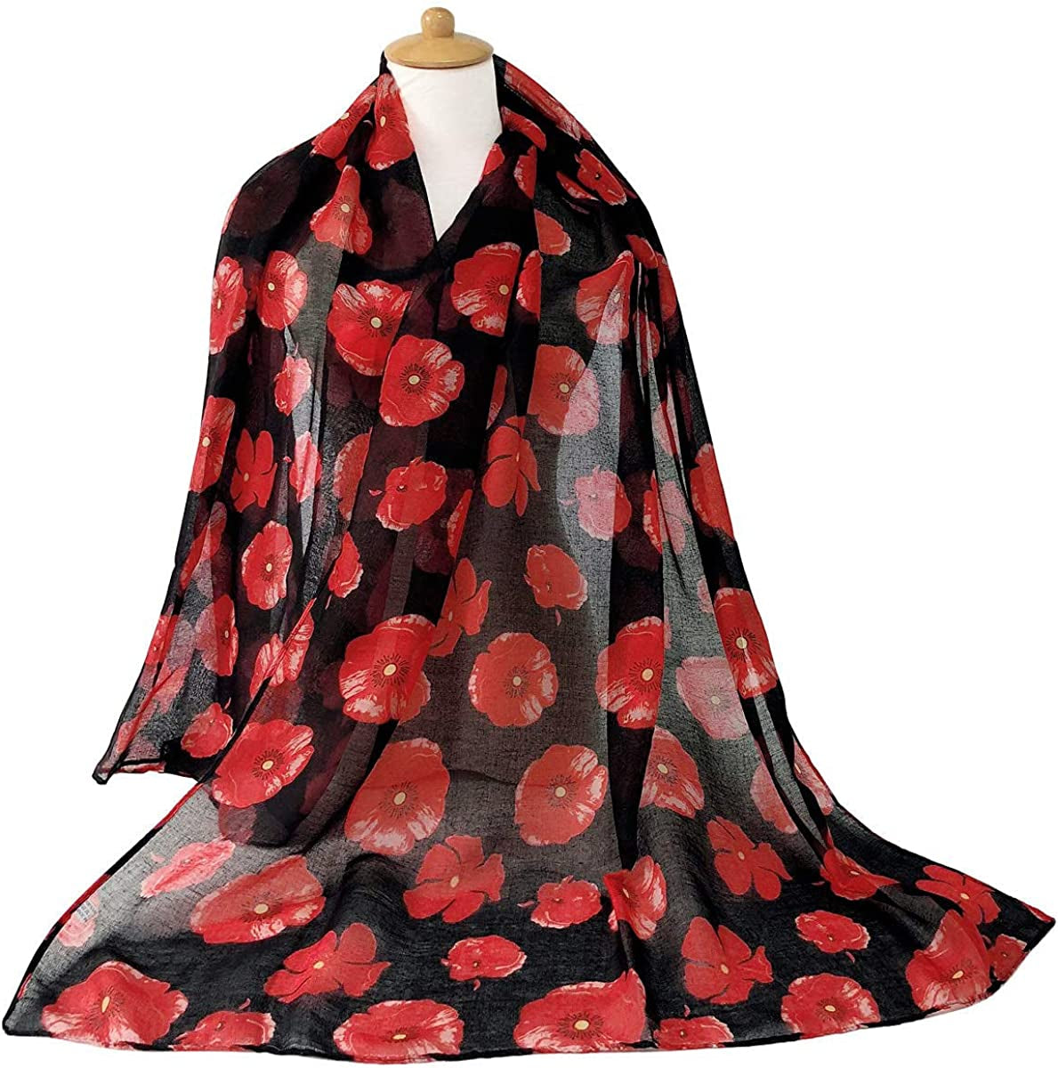 GERINLY Red Poppy Flower Scarfs for Women Lightweight Florals Shawl Wraps Spring Travel Accessory Apparel & Accessories > Clothing Accessories > Scarves & Shawls GERINLY   
