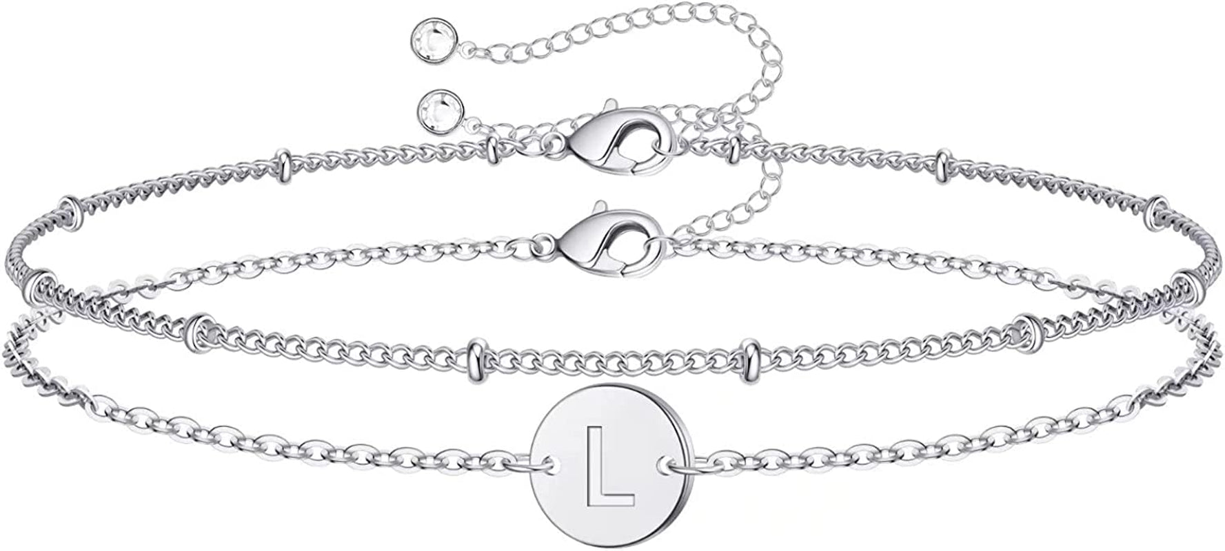 Silver Initial Bracelets for Women Teen Girls, 14K White Gold Filled Layered Letter Initial Bracelet Dainty Disc Initial Charm Bracelets Silver Bracelets for Women Girls Jewelry Gifts for Girls Apparel & Accessories > Jewelry > Bracelets MONOZO L  