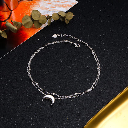 Star Moon Layered Anklet 925 Sterling Silver Sunflower Anklets for Women Girls Adjustable Beads Crescent Ankle Bracelet Boho Beach Foot Chain 9+1.5 Inch Charm Jewelry Birthday Gifts Apparel & Accessories > Jewelry > Anklets SilverSea Jewelry   