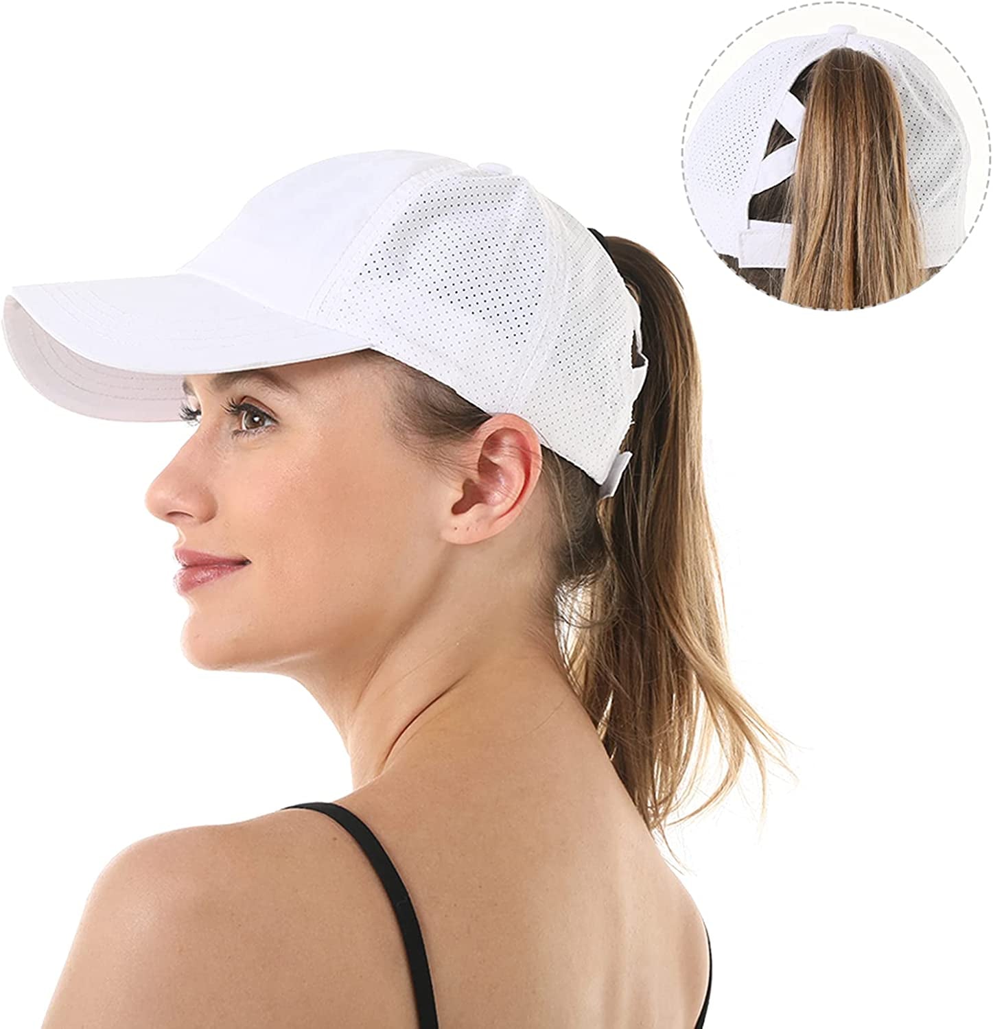 Mukeyo Womens Criss Cross Ponytail Baseball Cap Adjustable Messy High Bun Ponycap Quick Drying Hat Apparel & Accessories > Clothing Accessories > Hats Mukeyo   