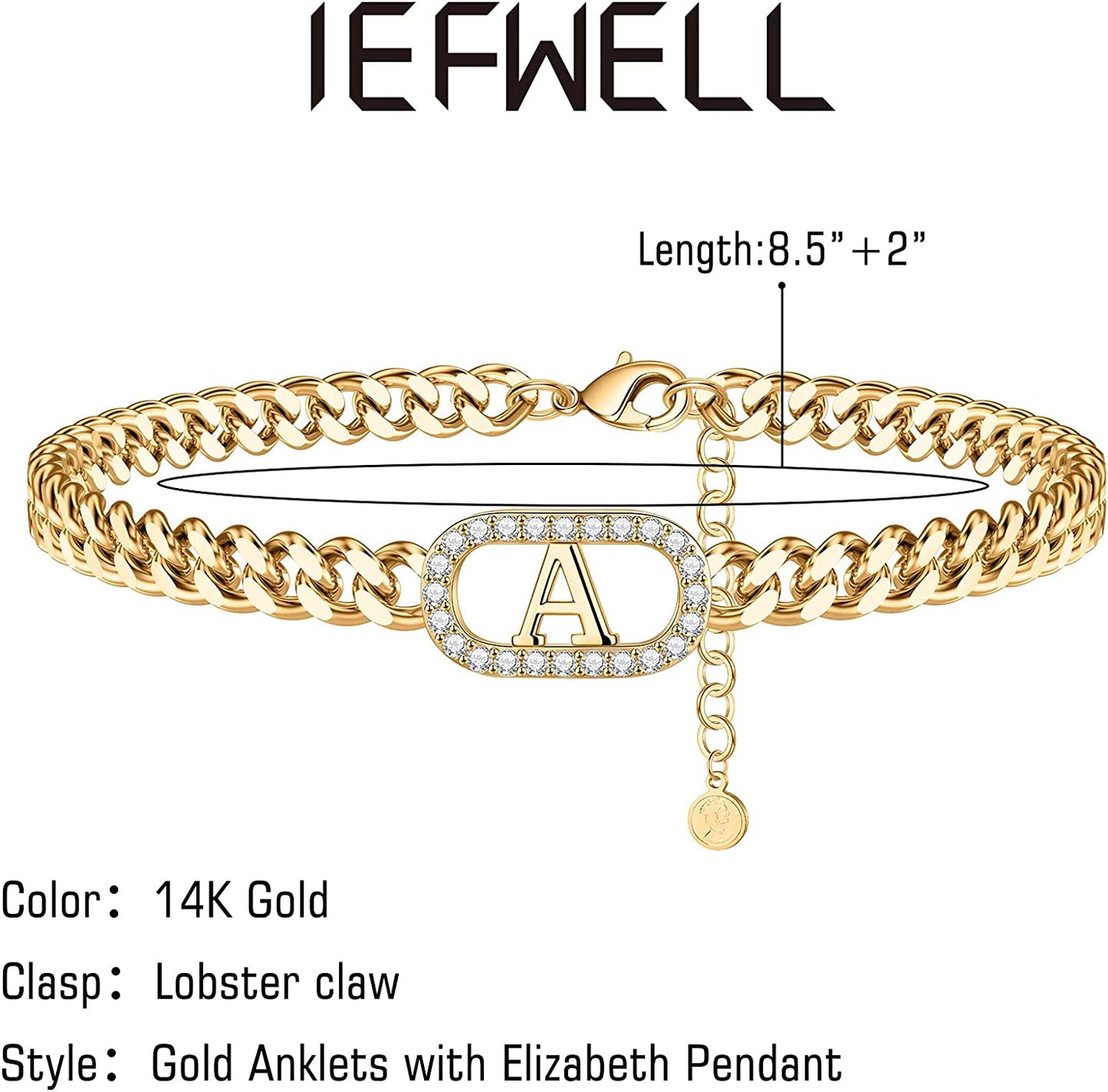 IEFWELL Gold Initial Ankle Bracelets for Women, 14K Gold Filled Gold Anklets for Women Cuban Link Anklets for Women Handmade Gold Ankle Bracelets for Women Ankle Bracelets Gold Jewelry Apparel & Accessories > Jewelry > Anklets IEFWELL   