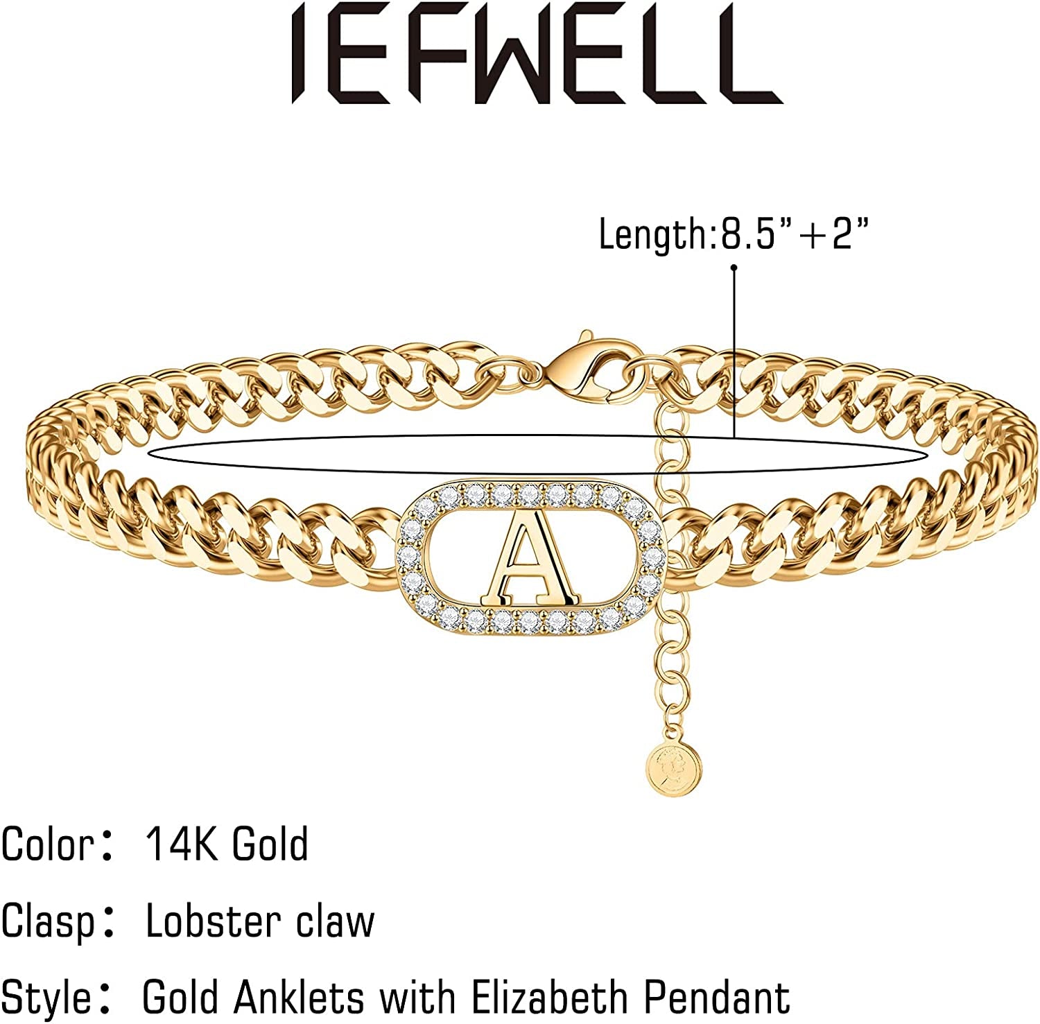IEFWELL Gold Initial Ankle Bracelets for Women, 14K Gold Filled Gold Anklets for Women Cuban Link Anklets for Women Handmade Gold Ankle Bracelets for Women Ankle Bracelets Gold Jewelry Apparel & Accessories > Jewelry > Anklets IEFWELL   