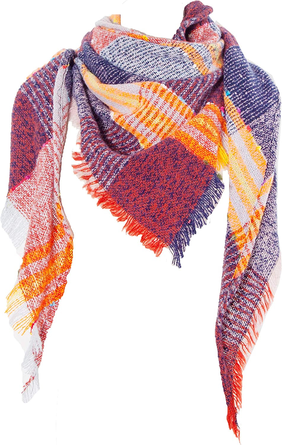 Wander Agio Womens Winter Scarfs Warm Scarf Half Shawls Triangle Scarves Stripe Plaid Apparel & Accessories > Clothing Accessories > Scarves & Shawls Wander Agio Yellow Red 04  