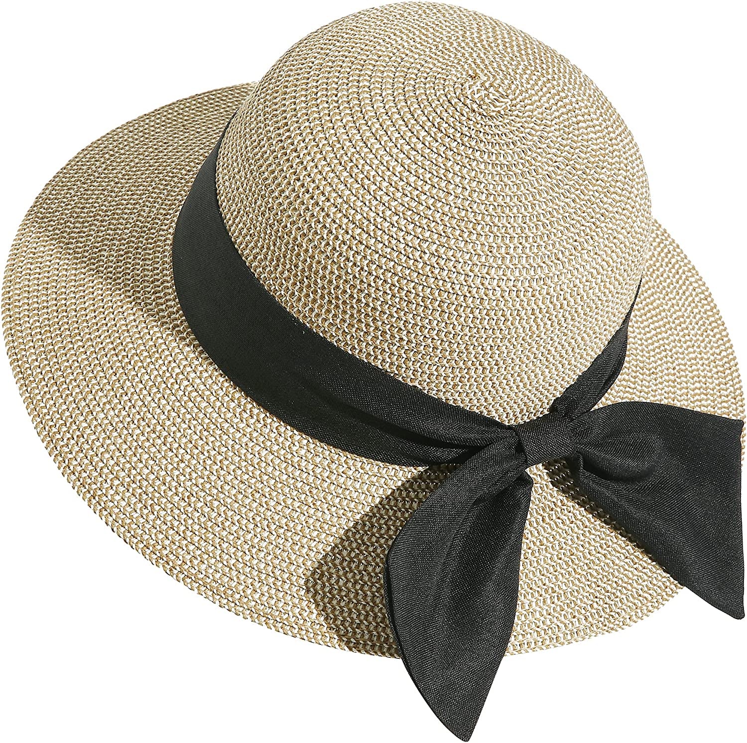 Lanzom Sun Hats for Women Wide Brim Straw Hat Summer Beach Hat Foldable Packable Cap for Travel Outdoor Apparel & Accessories > Clothing Accessories > Hats Lanzom Style F-mixed Beige One Size 