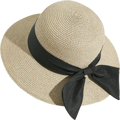 Lanzom Sun Hats for Women Wide Brim Straw Hat Summer Beach Hat Foldable Packable Cap for Travel Outdoor Apparel & Accessories > Clothing Accessories > Hats Lanzom Style F-mixed Beige One Size 