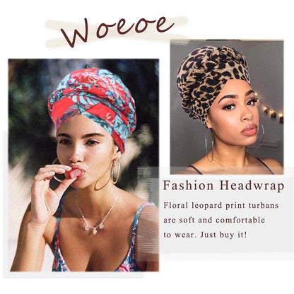 Woeoe African Turban Leopard Print Stretch Headwear Print Pattern Head Scarf Elastic Beanie Cap Head Wrap for Women and Girls(2 Pieces) Red Apparel & Accessories > Clothing Accessories > Headwear Woeoe   