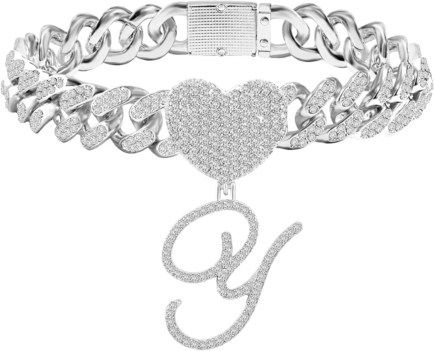 KKJTDS 13Mm Silver Cuban Link Anklets for Women Cursive Pendant Miami Cuban Link Chain Ankle Bracelets for Women Hip Hop Iced Out Letter Chain Anklet Apparel & Accessories > Jewelry > Anklets KKJTDS Y  