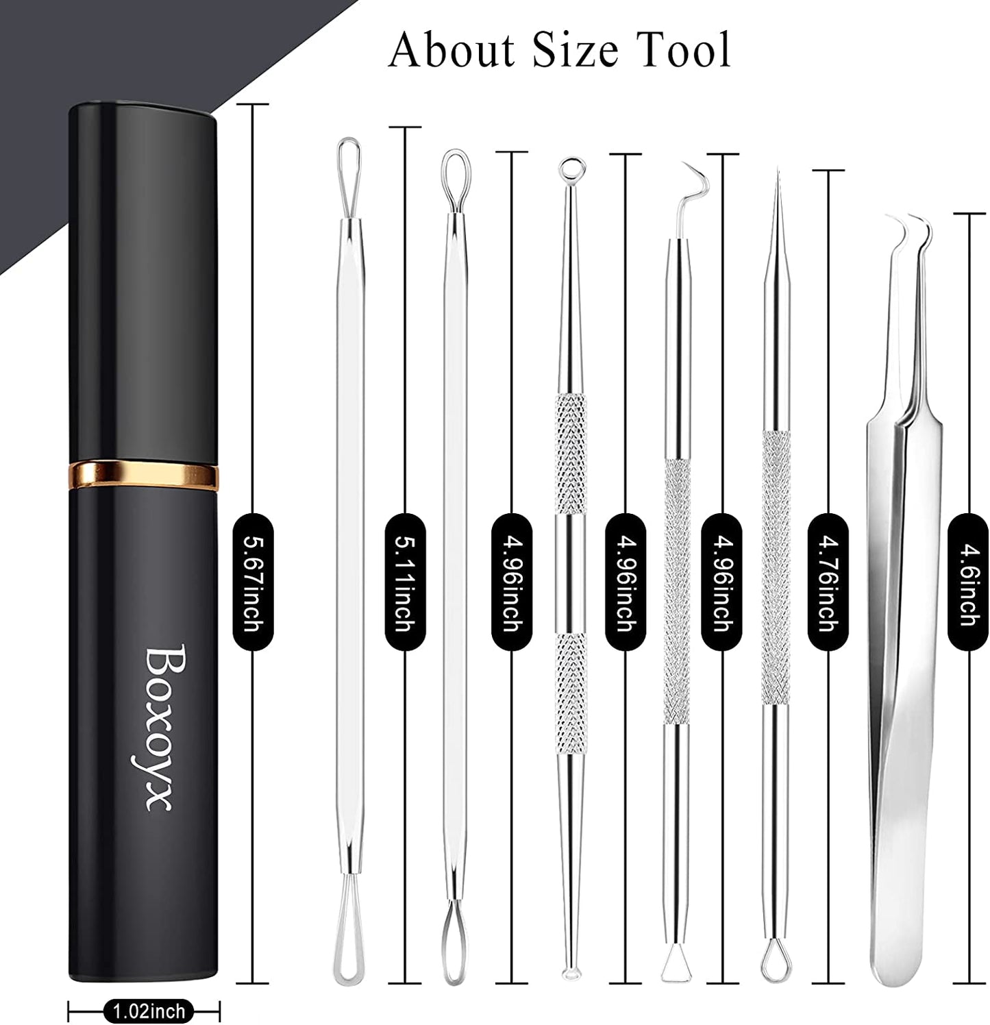 Boxoyx Pimple Popper Tool Kit - 6Pcs Blackhead Remover Comedone Extractor Tool Kit with Metal Case for Quick and Easy Removal of Pimples, Blackheads, Zit Removing, Forehead, Facial and Nose(Silver) Health & Beauty > Personal Care > Cosmetics > Cosmetic Tools > Skin Care Tools Boxoyx   