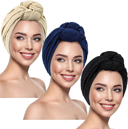 DANMY Women'S Beanie Turban Hats, Indian Hats Headscarves, Beanie Hats for Women,Turban for Women Apparel & Accessories > Clothing Accessories > Headwear DANMY Khaki & Navy & Black -3pcs  