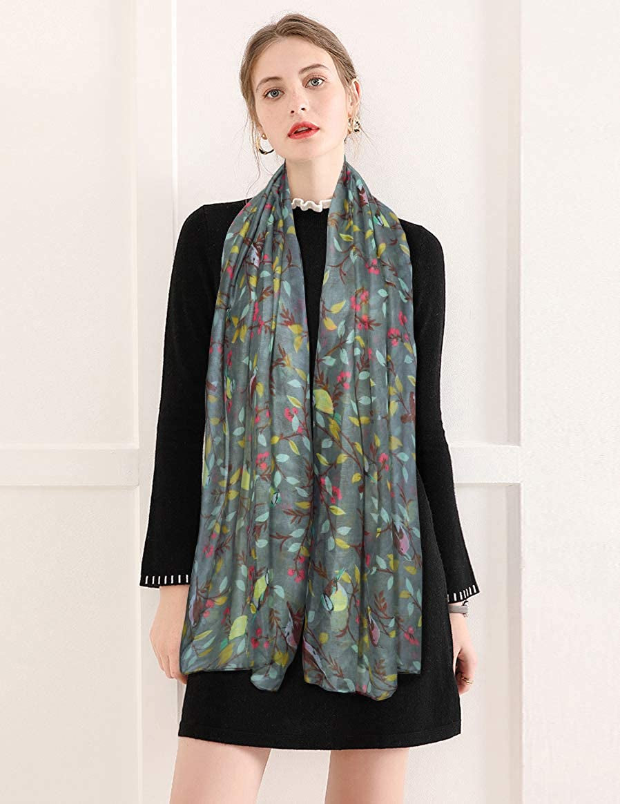 GERINLY Scarfs for Women Lightweight Floral Birds Print Cotton Scarves and Wraps for Holiday Shawl Apparel & Accessories > Clothing Accessories > Scarves & Shawls GERINLY   