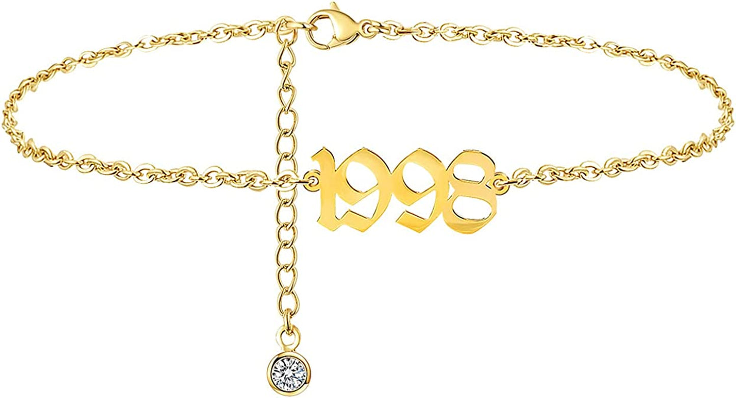 JYUEDA Birth Year Anklet Bracelet for Women,Beach Foot Chain Cute Ankle Bracelet,14K Gold Plated Anklets for Women Teen Girls Apparel & Accessories > Jewelry > Anklets JYUEDA 1998  
