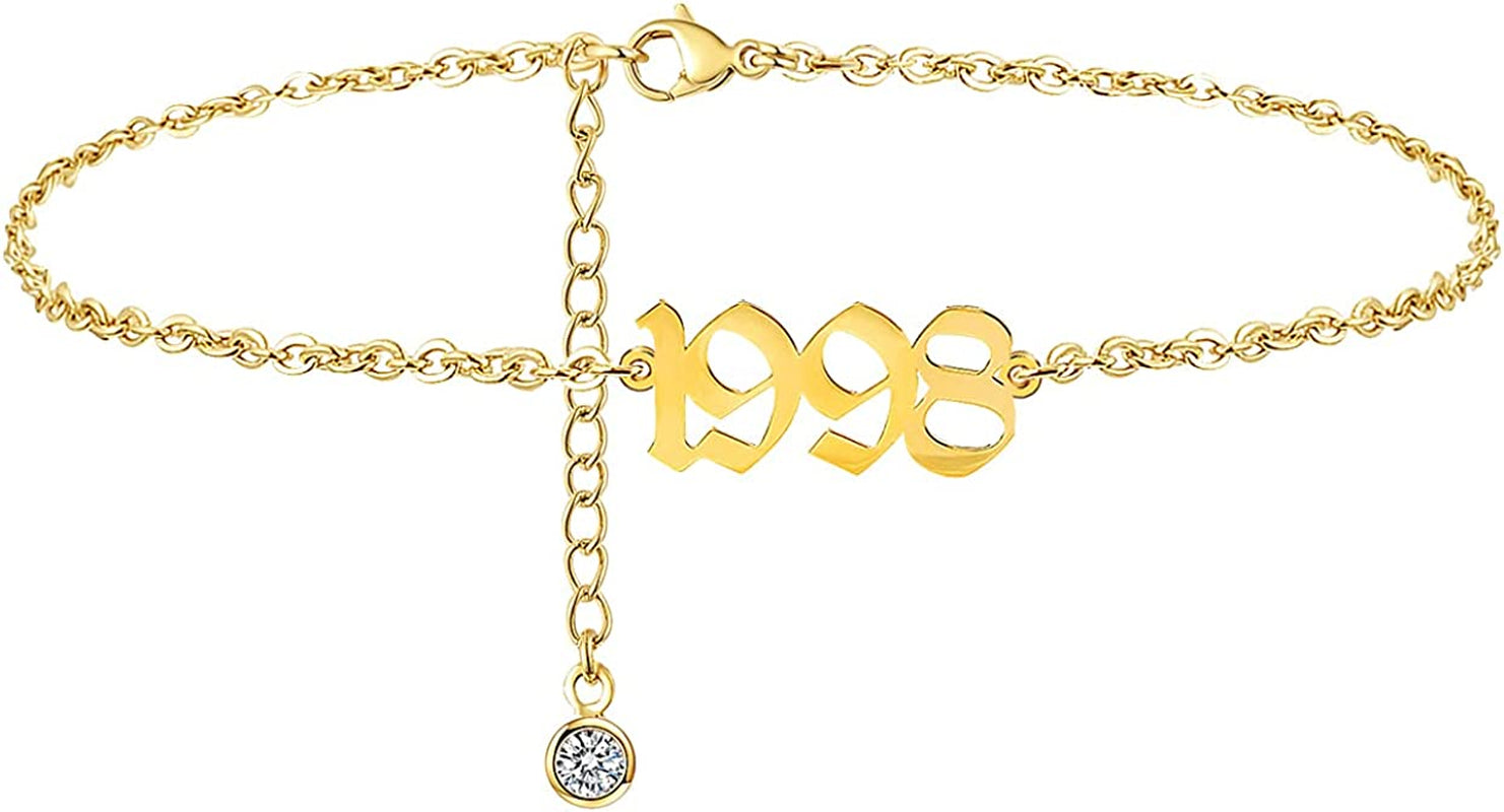 JYUEDA Birth Year Anklet Bracelet for Women,Beach Foot Chain Cute Ankle Bracelet,14K Gold Plated Anklets for Women Teen Girls Apparel & Accessories > Jewelry > Anklets JYUEDA 1998  