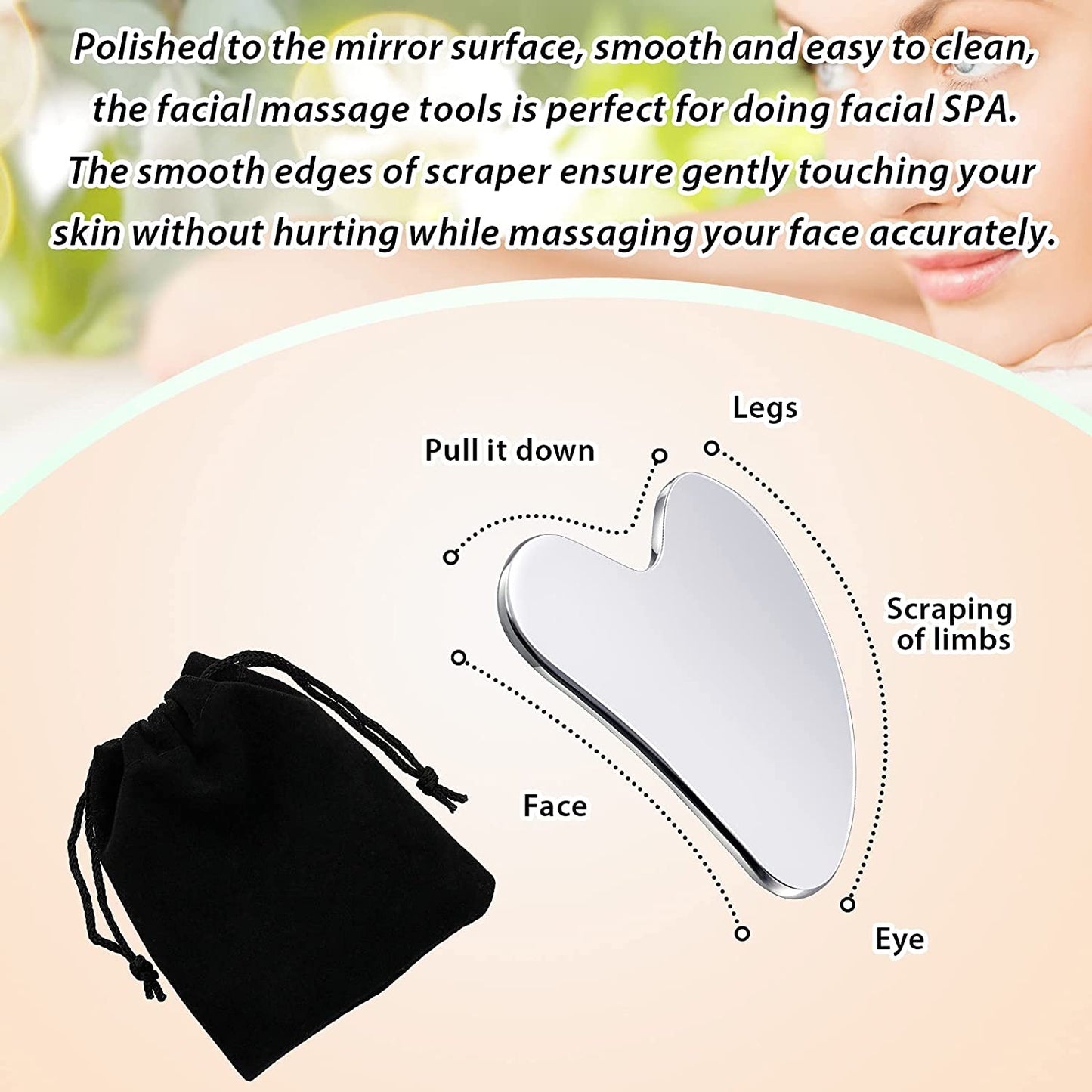 Nuanchu Stainless Steel Gua Sha Facial Tools Guasha Tool for Face Metal Gua Sha Tighten Skin Heart Massage Guasha Beauty Tool for Body Eyes Neck Massager with Travel Pouch (Heart Style) Health & Beauty > Personal Care > Cosmetics > Cosmetic Tools > Skin Care Tools Nuanchu   
