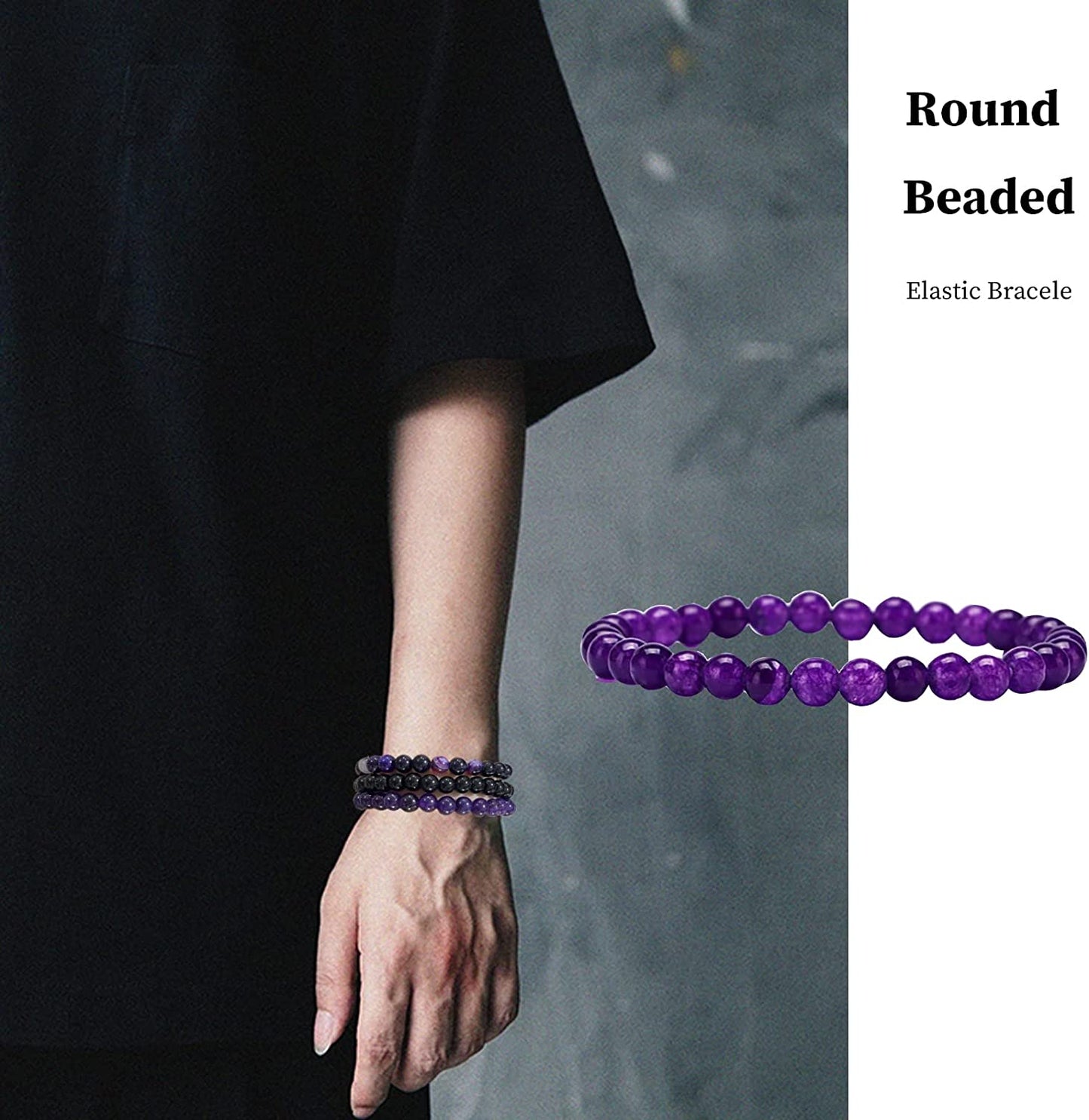 JEWPARK 9Pcs 8Mm/ 6Mm Semi-Precious Gemstones Beaded Bracelets for Women Men Healing Crystal Stone Bracelet Stretch round Beaded Elastic Bracelets Unisex Jewelry Gifts Apparel & Accessories > Jewelry > Bracelets JEWPARK   