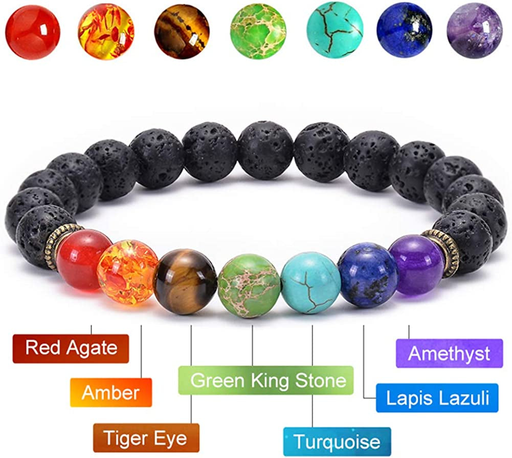Black Lava Stone 7 Chakra Bracelets 6Pcs Mix 8Mm Yinyang Rock Bead Elastic Natural Stones Gemstones Oil Diffuser Yoga Menditation Beads Bracelets for Men Women Girls Jewelry (6Pcs Lava Stone Bracelet) Apparel & Accessories > Jewelry > Bracelets Cmidy   