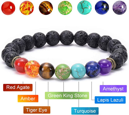 Black Lava Stone 7 Chakra Bracelets 6Pcs Mix 8Mm Yinyang Rock Bead Elastic Natural Stones Gemstones Oil Diffuser Yoga Menditation Beads Bracelets for Men Women Girls Jewelry (6Pcs Lava Stone Bracelet) Apparel & Accessories > Jewelry > Bracelets Cmidy   