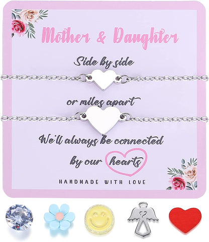 SAM & LORI Unique Matching Bracelets for Best Friends Couples Mother Daughter Son Dad Sisters Brothers-Unisex Adjustable Bracelets- Comes with Cards in Giftable Packing Apparel & Accessories > Jewelry > Bracelets SAM & LORI 1-Mother Daughter - Silver-2 Hearts  