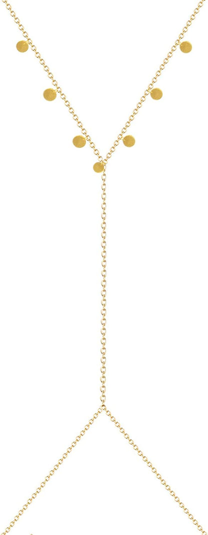 Body Chains for Women Sexy Skinny Crossover Full Body Jewelry for Bikini Swimsuit Wedding Dress Necklace and Belly Chain Set Apparel & Accessories > Jewelry > Body Jewelry Tosmifairy Gold-Round Iron Sheets  
