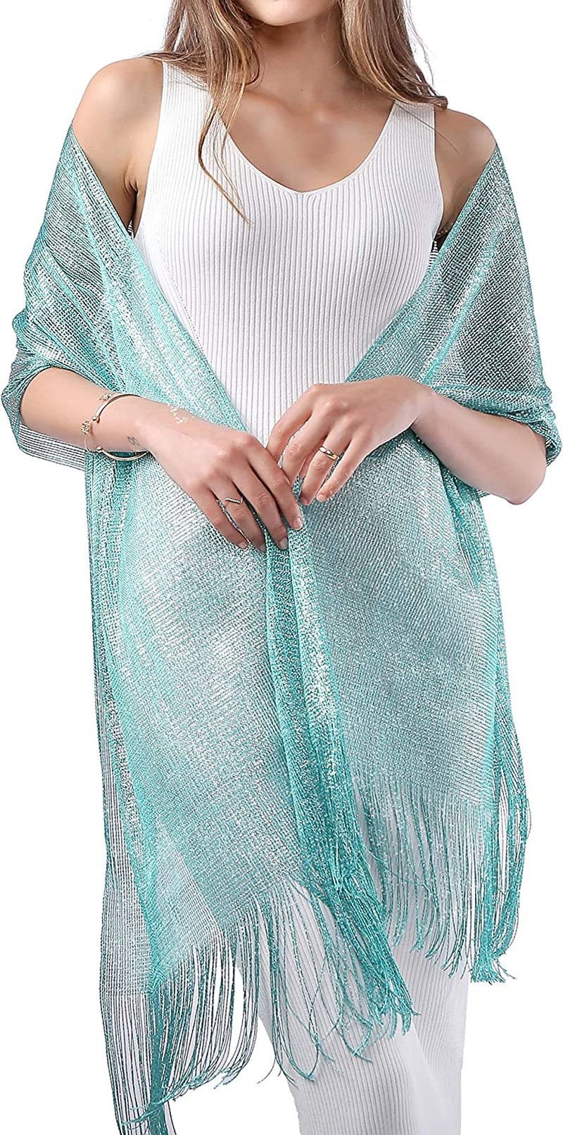 Missshorthair Women'S Sparkle Shawls and Wraps with Buckle for Wedding Party Dresses Apparel & Accessories > Clothing Accessories > Scarves & Shawls MissShorthair 52 Medium Turquoise  