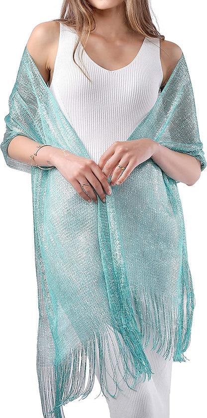 Missshorthair Women'S Sparkle Shawls and Wraps with Buckle for Wedding Party Dresses Apparel & Accessories > Clothing Accessories > Scarves & Shawls MissShorthair 52 Medium Turquoise  