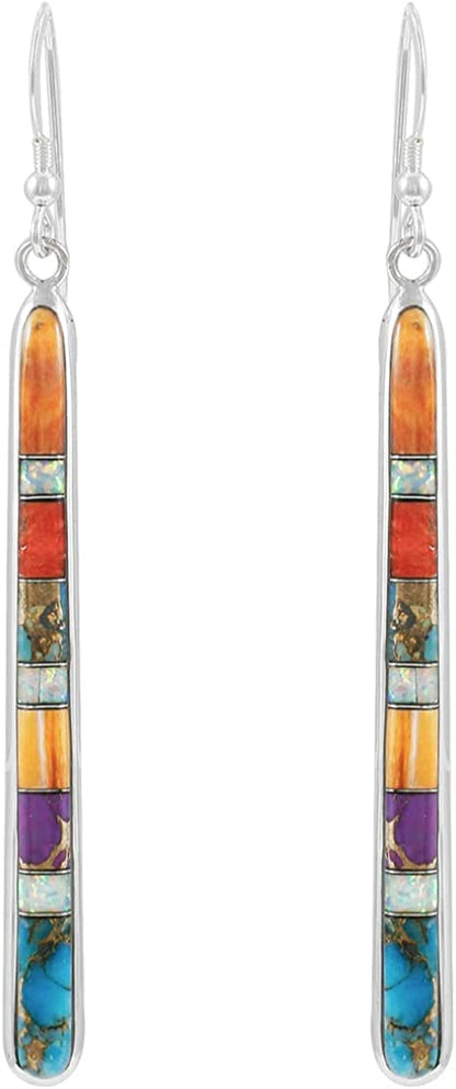 Turquoise Earrings in Sterling Silver & Genuine Gemstones (2.5" Long) Apparel & Accessories > Jewelry > Earrings Turquoise Network   
