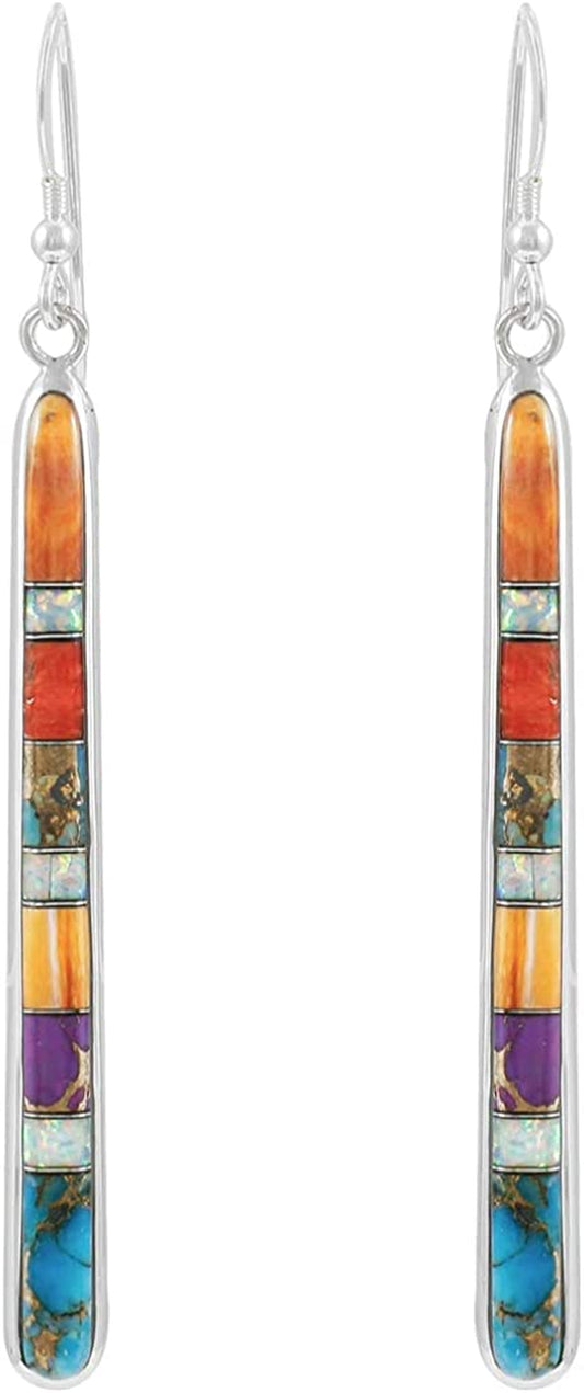 Turquoise Earrings in Sterling Silver & Genuine Gemstones (2.5" Long) Apparel & Accessories > Jewelry > Earrings Turquoise Network   