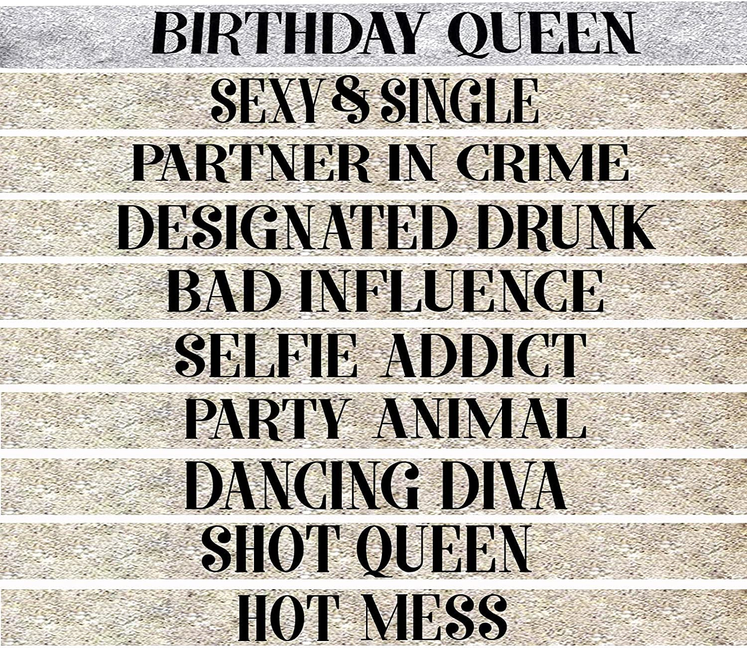 Snogisa Birthday Gifts Sash Set Birthday Queen Women Birthday Party Supplies Fun Party Favors Decorations Apparel & Accessories > Clothing Accessories > Sashes Snogisa Queen gold polyester 