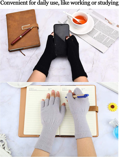 Unisex Half Finger Gloves Winter Stretchy Knit Fingerless Typing Gloves for Women Apparel & Accessories > Clothing Accessories > Gloves & Mittens SATINIOR   