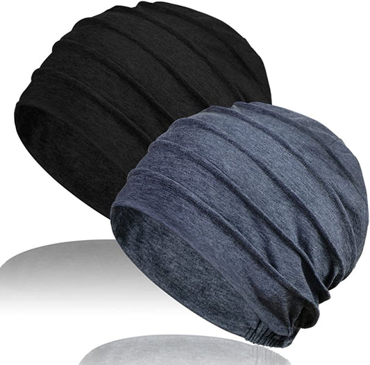 Kisumthy 2 PCS Cotton Slouchy Chemo Beanies, Chemo Cap Headwear Cancer Hats for Women with Hair Loss Apparel & Accessories > Clothing Accessories > Headwear Kisumthy Balck+dark Gray  