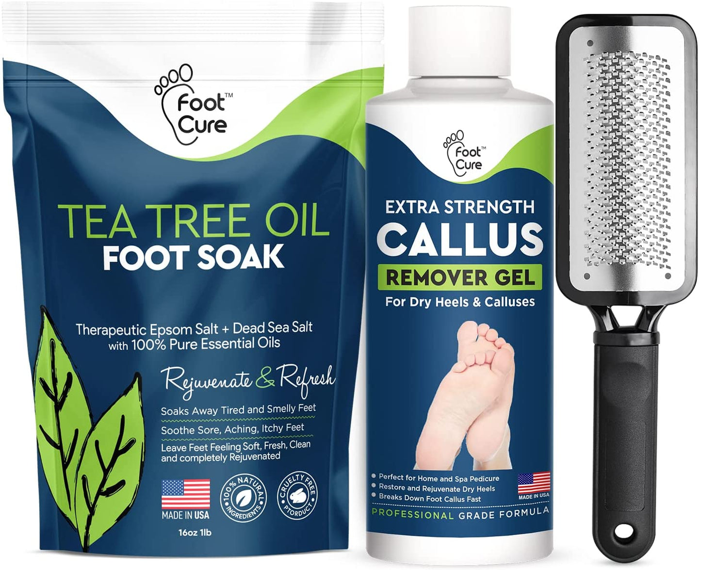 Tea Tree Foot Soak, Callus Remover Gel & Foot File Kit - Extra Strength Callus Remover Gel & Foot Soak with Epsom Salts for Calluses, Dry Cracked Heels, Toenail Fungus & Odor - Pedicure for Tired Feet Health & Beauty > Personal Care > Foot Care FOOT CURE   