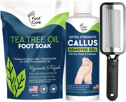 Tea Tree Foot Soak, Callus Remover Gel & Foot File Kit - Extra Strength Callus Remover Gel & Foot Soak with Epsom Salts for Calluses, Dry Cracked Heels, Toenail Fungus & Odor - Pedicure for Tired Feet Health & Beauty > Personal Care > Foot Care FOOT CURE   