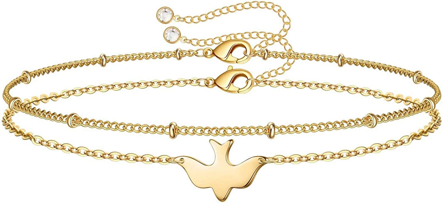 Dainty Gold Bracelets for Women, 14K Gold Filled Adjustable Layered Bracelet Cute Evil Eye Oval Chain Pearl Bar Turtle Gold Bracelets for Women Jewelry Apparel & Accessories > Jewelry > Bracelets Turandoss Dove&Beads Chain  