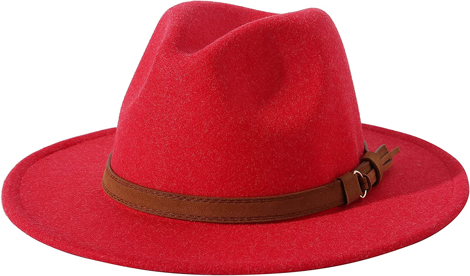 Lanzom Women Lady Felt Fedora Hat Wide Brim Wool Panama Hats with Band Apparel & Accessories > Clothing Accessories > Hats Lanzom 01-red  