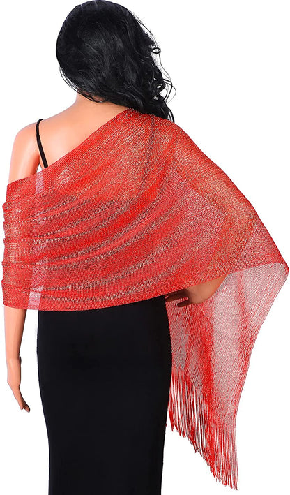 Metallic Shimmering Shawls and Wraps with Snowflake Scarf Clip for Evening Dress Apparel & Accessories > Clothing Accessories > Scarves & Shawls SATINIOR   