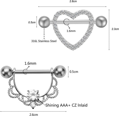 NASAMA Stainless Steel Acrylic Nipple Rings Tongue Ring CZ Barbell Heart-Shape Piercing Body Jewelry Apparel & Accessories > Jewelry > Body Jewelry NASAMA   