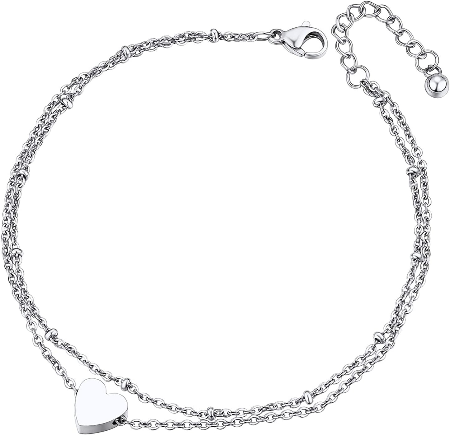 Chainspro Womens S925 Sterling Silver Adjustable Anklet, Heart/Moon/Handcuff Ankle Bracelet,Summer Foot Jewelry, Stainless Steel/Gold Plated(Send Gift Box) Apparel & Accessories > Jewelry > Anklets ChainsPro 3-heart-stainless  