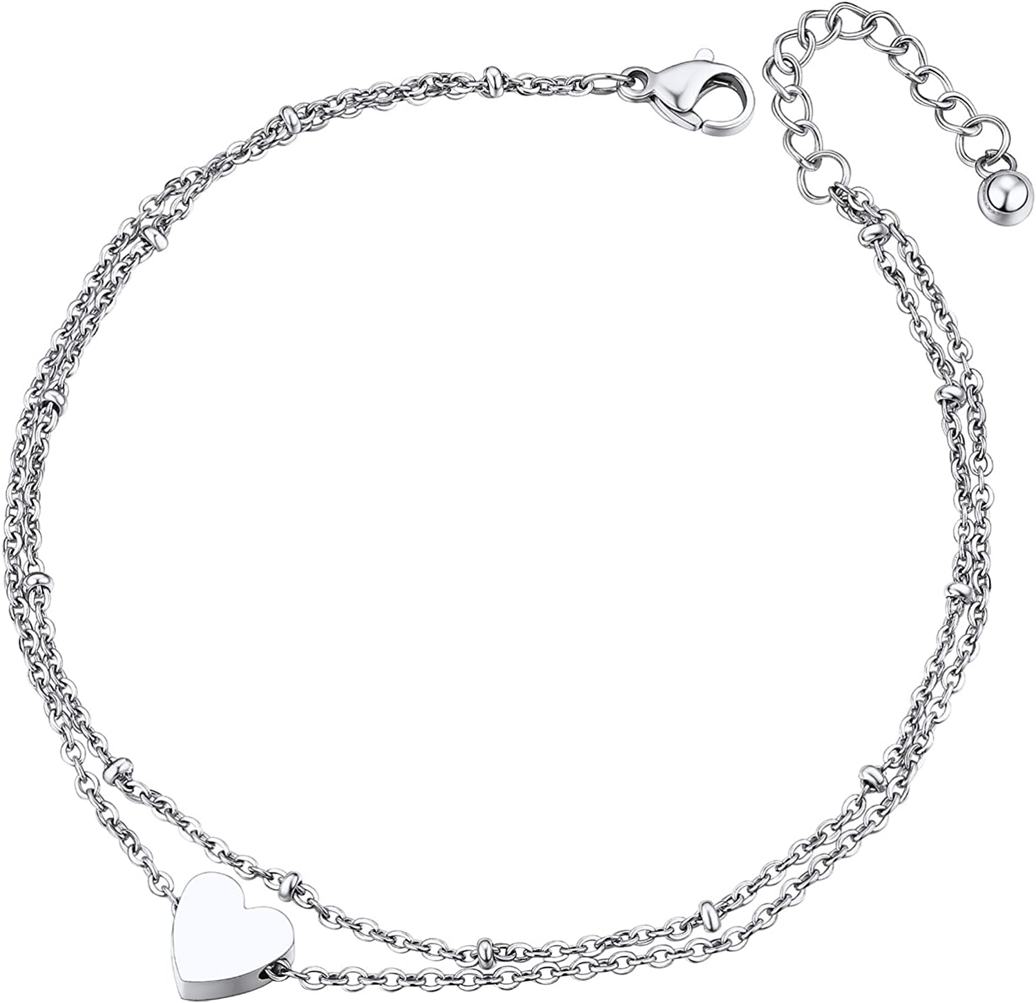 Chainspro Womens S925 Sterling Silver Adjustable Anklet, Heart/Moon/Handcuff Ankle Bracelet,Summer Foot Jewelry, Stainless Steel/Gold Plated(Send Gift Box) Apparel & Accessories > Jewelry > Anklets ChainsPro 3-heart-stainless  