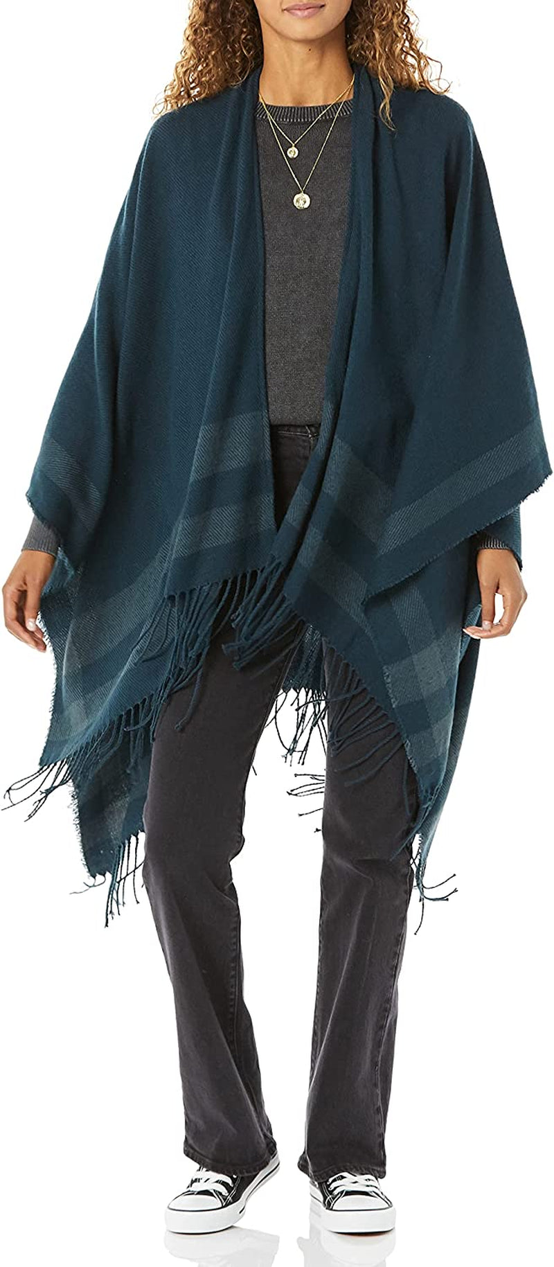 Goodthreads Women'S Fringe Ruanna Wrap Scarf Apparel & Accessories > Clothing Accessories > Scarves & Shawls Goodthreads Navy, Stripe One Size 