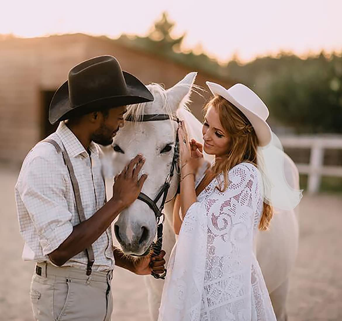 Bride Cowgirl Hat with Veil & Bachelorette Sash - White Cowboy Hat for Bachelorette Party by 4E'S Novelty Apparel & Accessories > Clothing Accessories > Sashes 4E's Novelty   