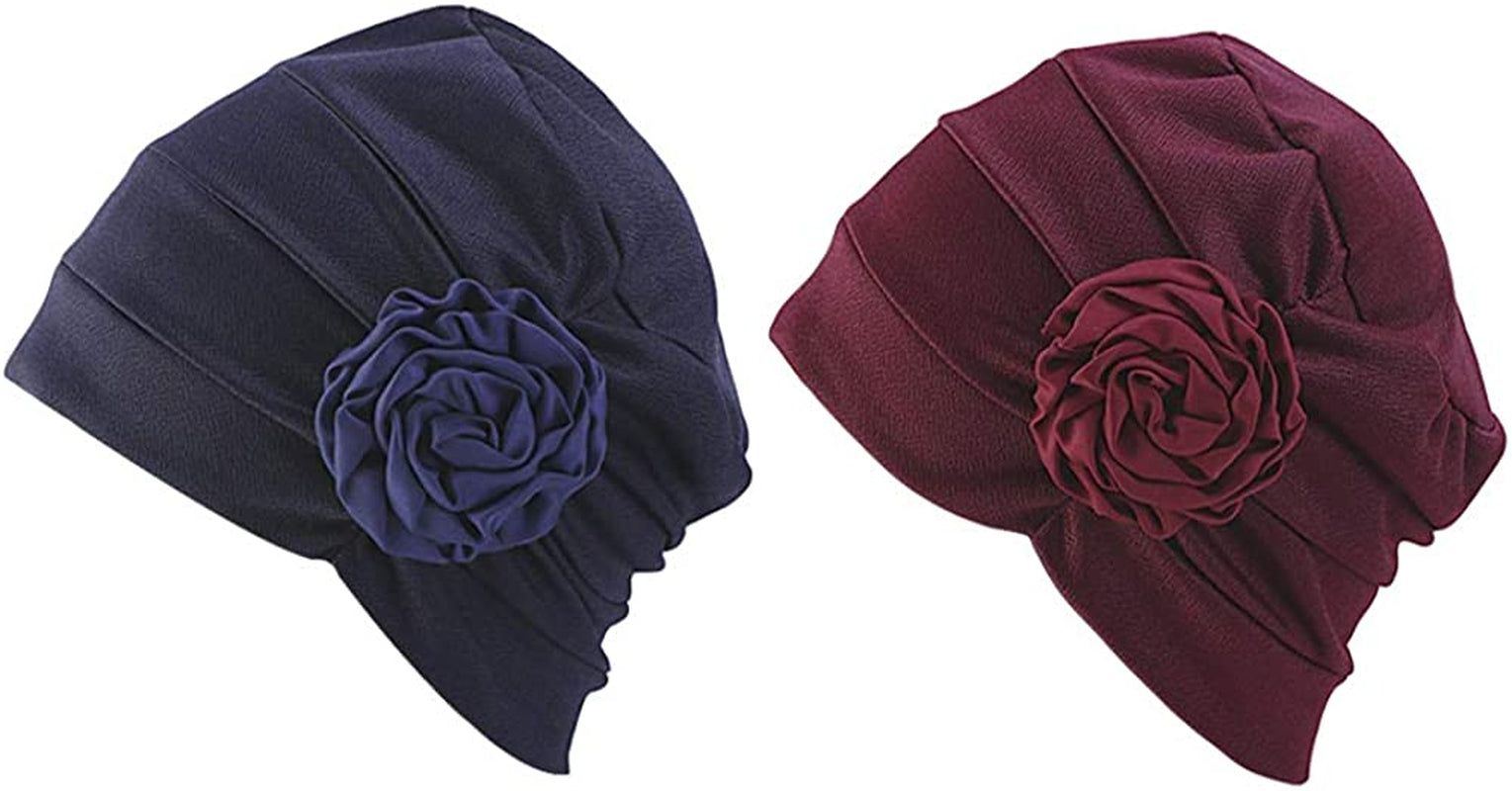 Chemo Headwear Turban Head Wrap Flower Beanie Scarf Cap Hair Loss Hat for Cancer Apparel & Accessories > Clothing Accessories > Headwear LUFUTE 1f- Navy+wine  