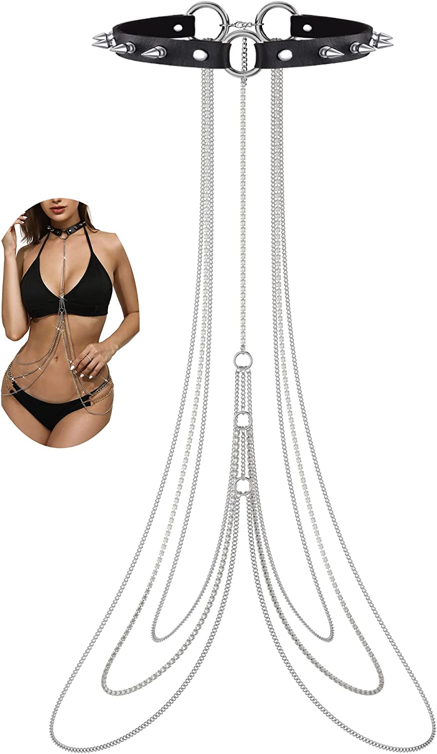 Rhinestone Body Chains Jewelry for Women and Girls Sexy Belly Waist Chain Bikini Beach Accessories Suitable for a Variety of Carnival Scenes Apparel & Accessories > Jewelry > Body Jewelry luyawang Gothic  