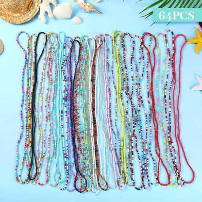 64 Pcs African Waist Beads Chain Colorful Belly Body Chain Layered Belly Chain Summer Waist Beads for Weight Loss Adjustable Bikini Jewelry Chains Stomach Bracelet for Women Girls Beach Party Apparel & Accessories > Jewelry > Body Jewelry Zhehao   